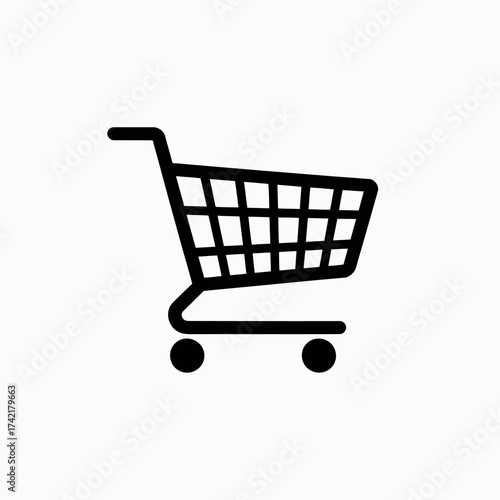 Black shopping cart icon isolated on white background for online shop