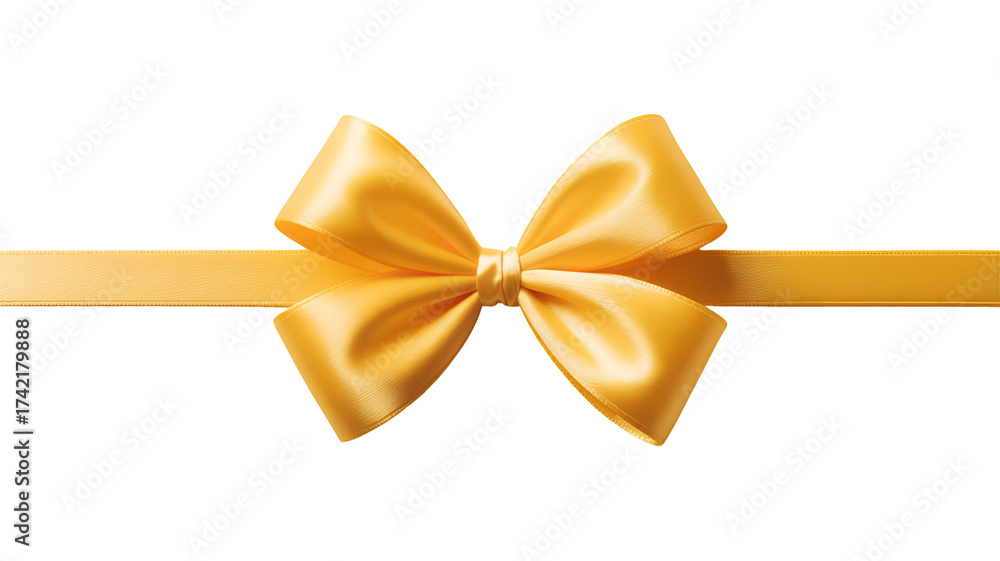 Fototapeta premium 3d icon of a golden satin ribbon tied in a bow, isolated on a transparent background