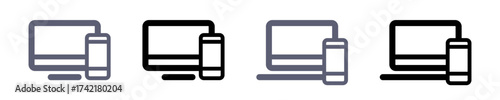 Set of laptop and mobile phone technology icons vector illustration. Design of notebook