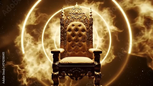 Intricate Golden Throne Centerpiece with Glowing Circles on A Brown Nebula Backdrop