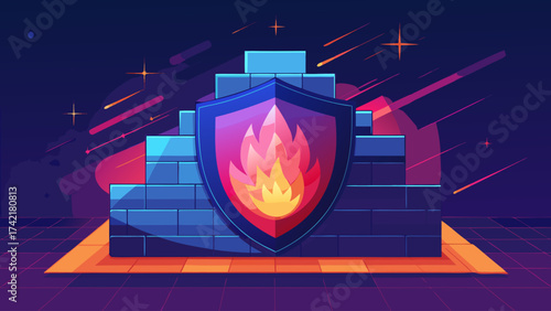 A fire is burning on top of a wall. The wall is made of bricks and the fire is orange