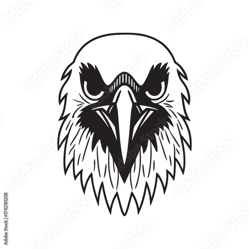 Raven icon vector dark raven face in line art silhouette on white background