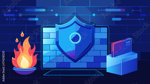A blue shield is shown with a fire on the left side. The shield is meant to protect something, but the fire suggests that it may not be enough