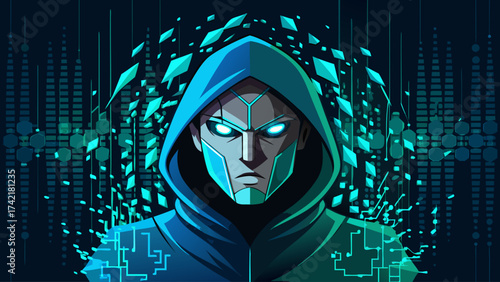 A man with a hood on his head and a blue face. The man is looking at the camera