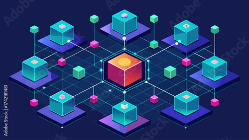 A colorful image of a cube with a yellow sun in the middle. The cube is surrounded by other cubes of different colors
