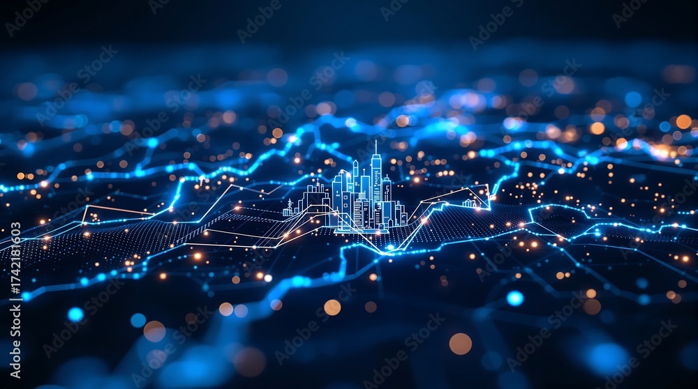 Obraz premium Abstract digital city skyline background futuristic technology and network connection concept design