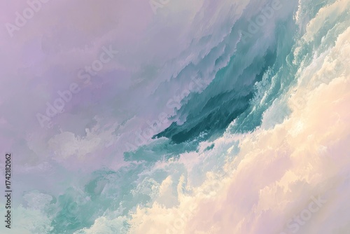A soft, layered abstract design featuring a mix of pastel and teal tones, evoking a sense of serenity and ethereal beauty.