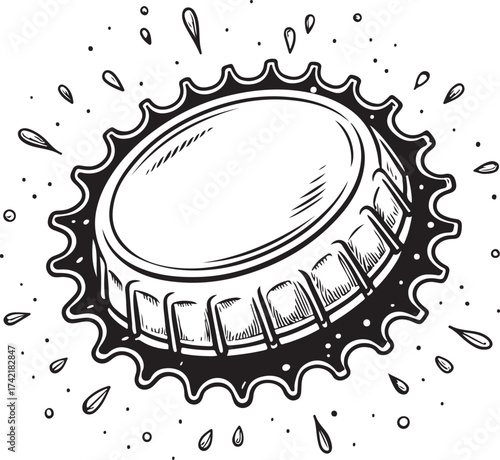 Vintage Bottle Cap Splash – Black and White Retro Soda Vector Illustration