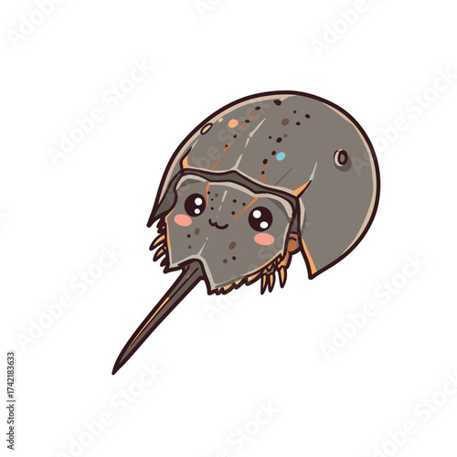 Cute Cartoon Horseshoe Crab with Big Eyes and a Friendly Expression.