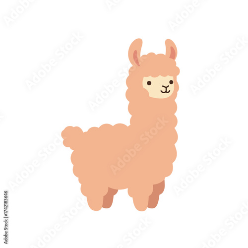 Cute cartoon llama illustration standing on a white background.