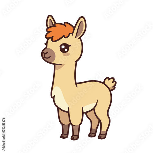 Cute cartoon llama with orange hair and big eyes.