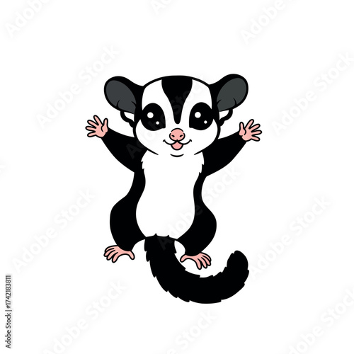 Cute cartoon sugar glider standing with arms open.