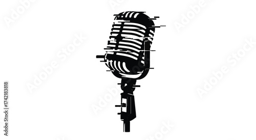 Vintage microphone with a retro aesthetic, symbolizing broadcast and performance.