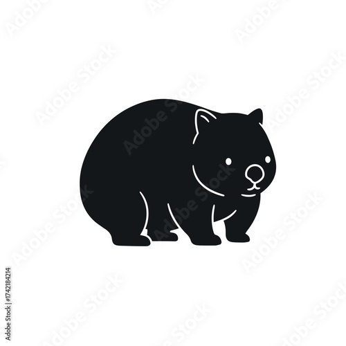 Simple black silhouette of a cute wombat animal.