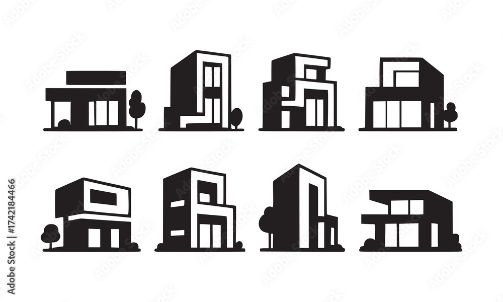 Fototapeta premium Modern Home Silhouettes Bundle – Minimal House Outline Design Collection