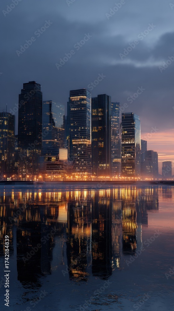 Obraz premium Modern city skyline at dusk