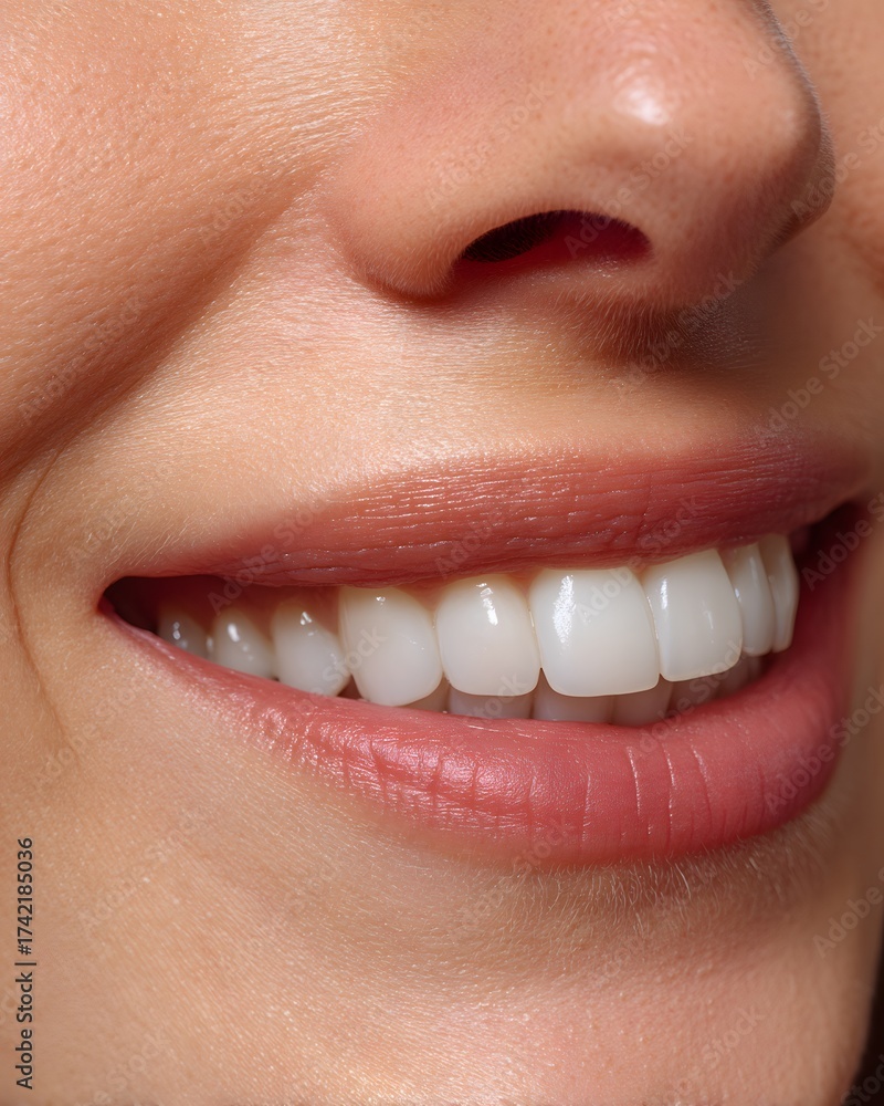 Fototapeta premium Close-Up of a Person Smiling with Healthy White Teeth and Soft Lips