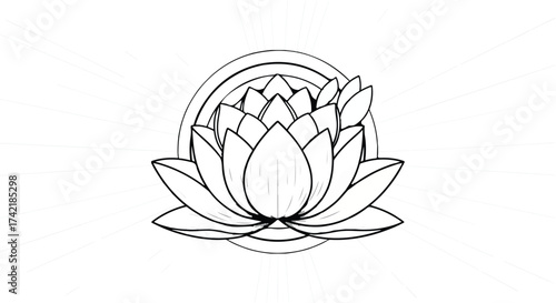 Serene lotus flower emblem radiating peaceful energy and spiritual growth
