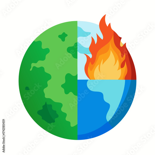 Earth divided into four sections representing nature fire water and sky
