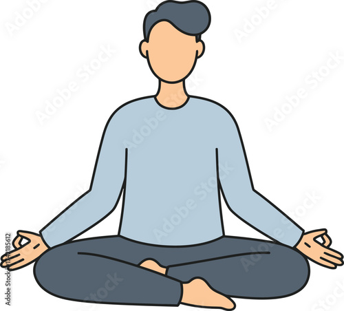Man meditating in lotus position peaceful mindful yoga zen calm relaxation stillness serenity inner peace contemplation isolated on transparent background