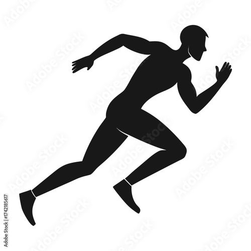 Silhouette of a male athlete in full stride during a sprint race