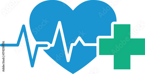 Heartbeat ecg medical symbol heart health cardiogram plus sign healthcare symbol isolated on transparent background
