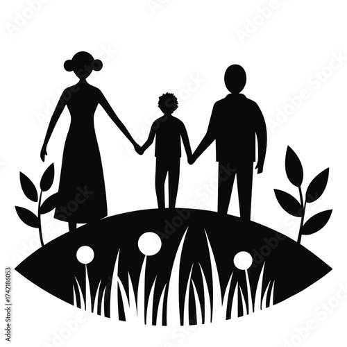Diverse family holding hands in a united silhouette representing love and togetherness