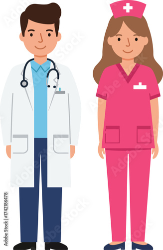 Professional medical team doctor and nurse standing together representing healthcare services isolated on transparent background