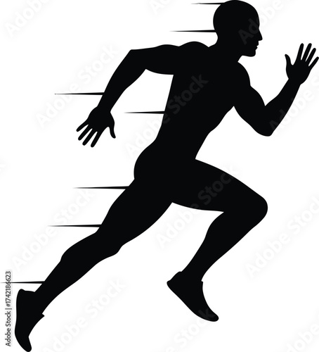 Silhouette of a runner in motion dynamic sprinting athlete figure with speed lines graphic element isolated on transparent background