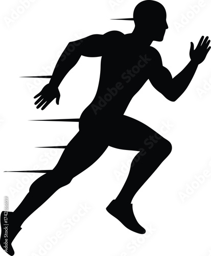 Silhouette of a sprinter in full stride with motion lines symbolizing speed and agility captured in a dynamic flat design. isolated on transparent background