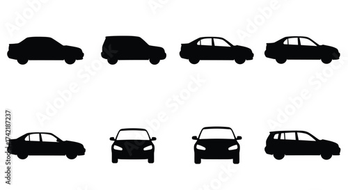 A collection of simple black silhouettes depicting various car models