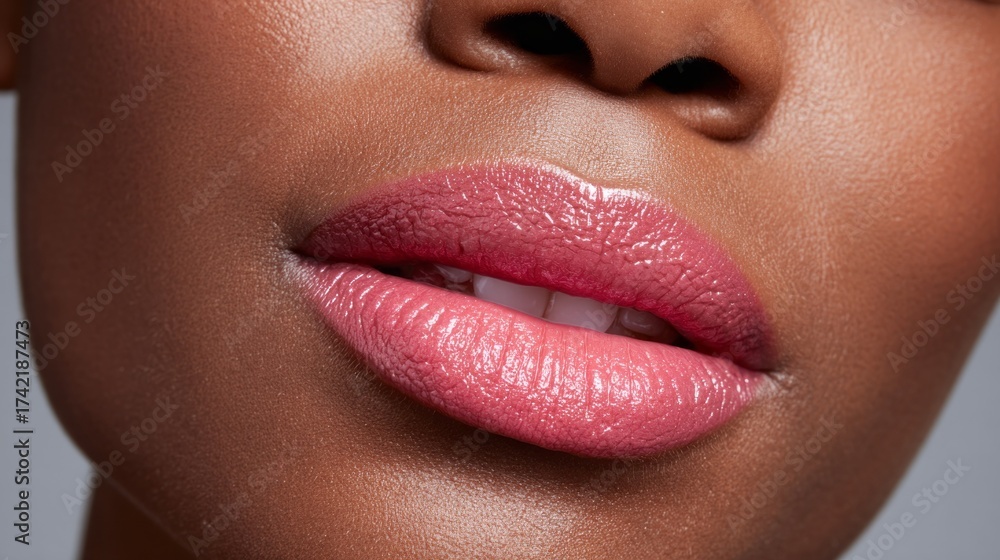 Obraz premium Close-up of smooth lips showcasing subtle pink hues and healthy shine in a beauty setting