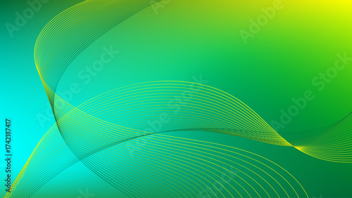 Wavy blended lines with green and yellow gradient mesh abstract background nice for wallpaper or banner