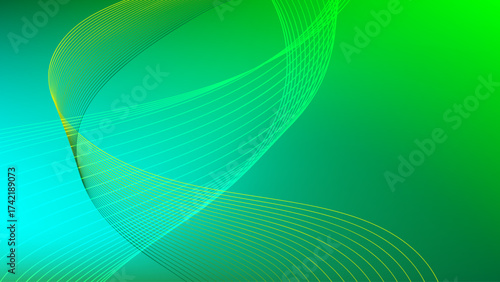 Wavy blended lines with green lime and turquoise gradient mesh abstract background nice for wallpaper or banner