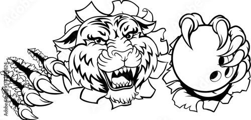A tiger ten pin bowling ball animal sports team mascot