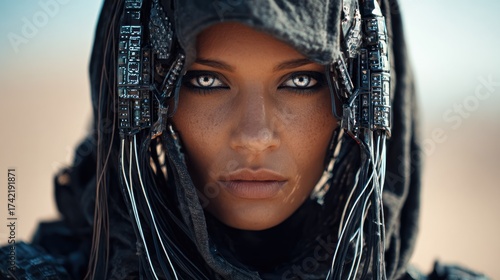 Cyberpunk woman closeup portrait