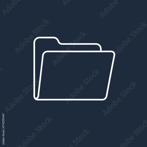 Simple white line art icon of a file folder with a tab minimalist design with rounded corners.