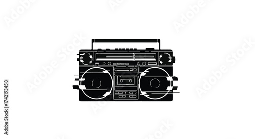 Retro boombox speaker with cassette tape playing music, vintage audio device