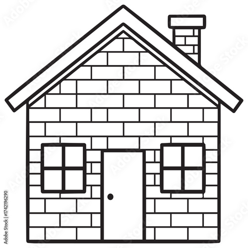 Simple brick house line art icon. Building outline for a real estate logo or coloring page. Basic home architecture vector symbol illustration
