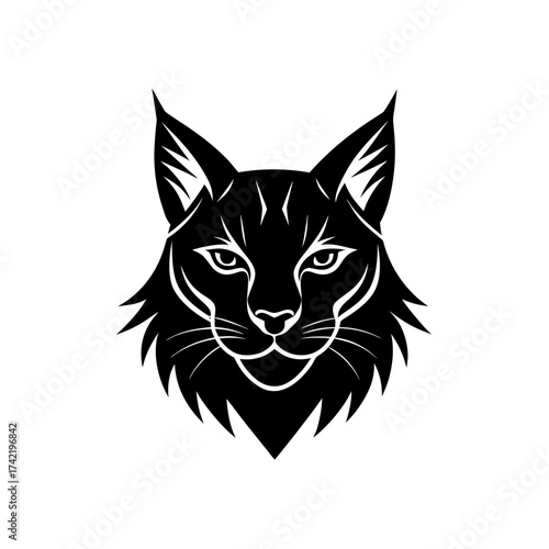 Illustration of a black lynx head design on transparent background silhouette