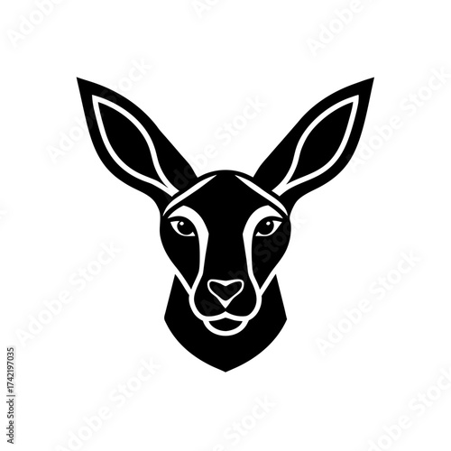 Stylized kangaroo head in black and white on transparent background silhouette