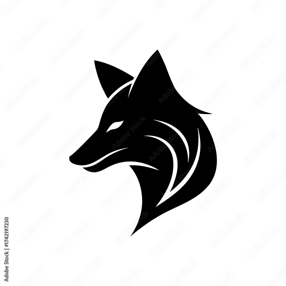 Obraz premium Stylized fox head in black and white art on transparent background silhouette