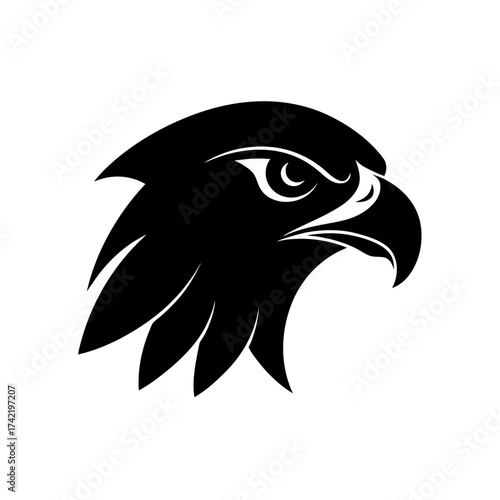 Silhouette of an eagle head in black ink on transparent background