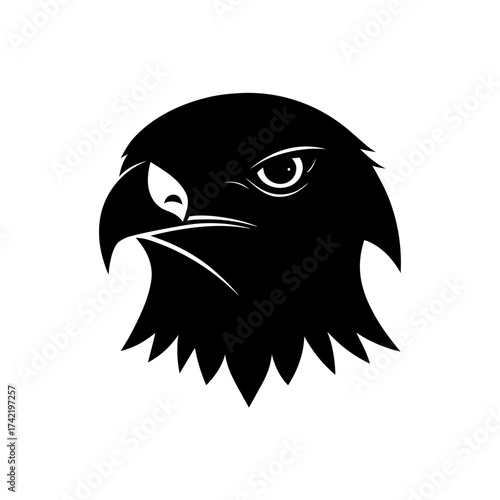 Illustration of an eagle head in black ink on transparent background silhouette