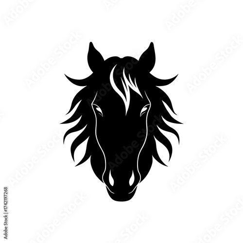 Silhouette of a horse head with a mane on transparent background