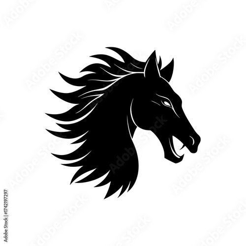 Silhouette of an angry horse head design on transparent background
