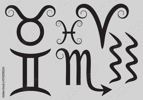 Collection of zodiac signs isolated on grey background zodiac signs icons