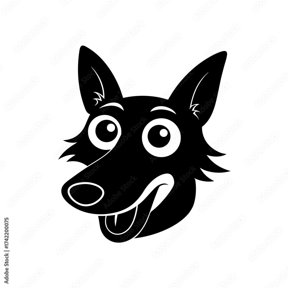 Obraz premium Cartoonish wolf head with happy expression on transparent background silhouette