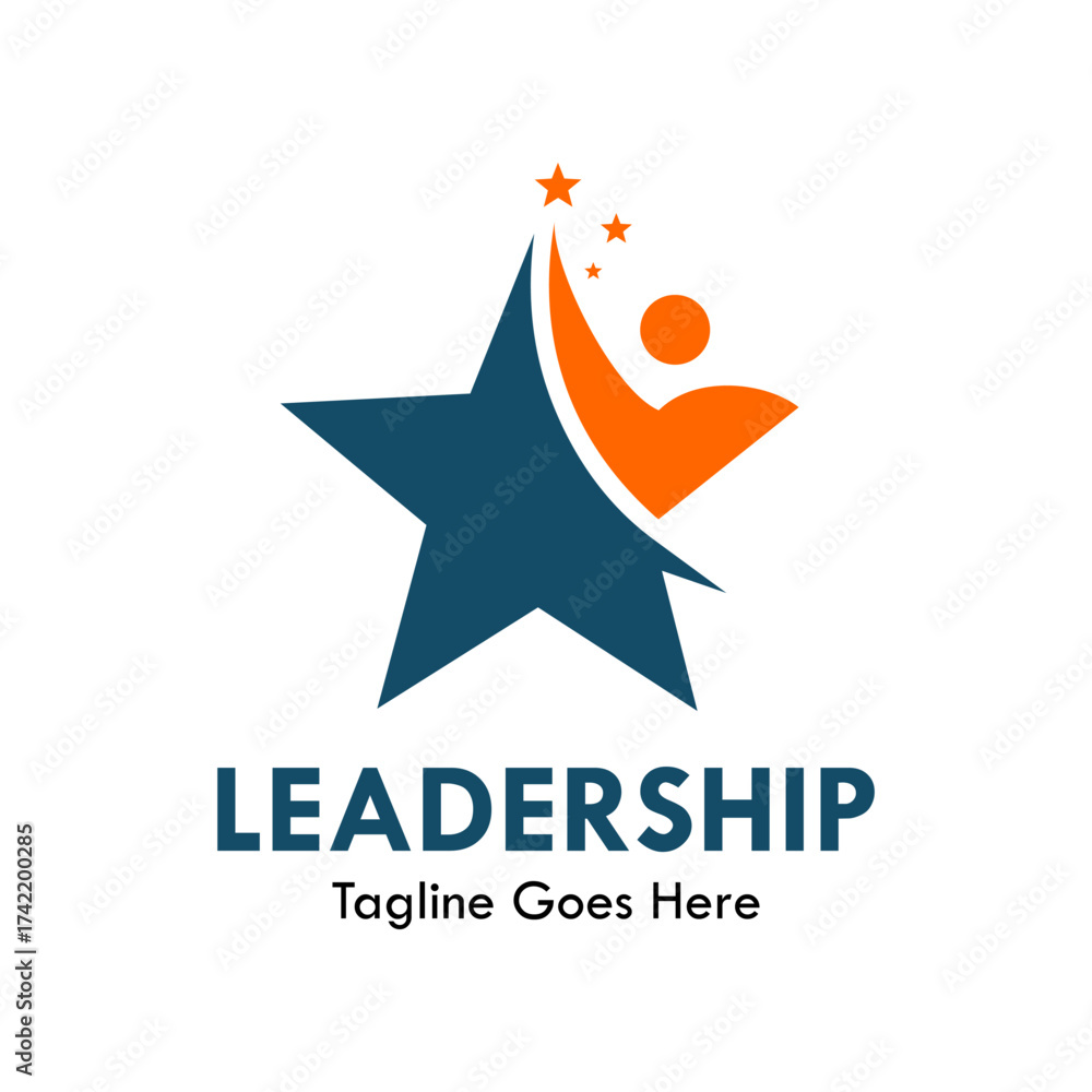 Obraz premium Star logo with an abstract figure reaching for success. This design symbolizes leadership, achievement, and growth. Suitable for business, corporate, and coaching companies.
