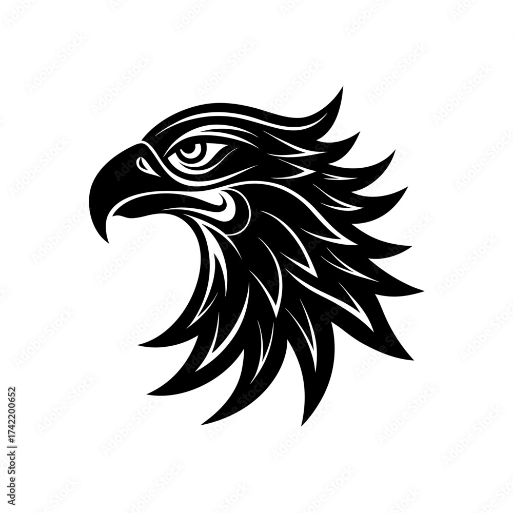 Obraz premium Stylized black eagle head profile design on transparent background silhouette